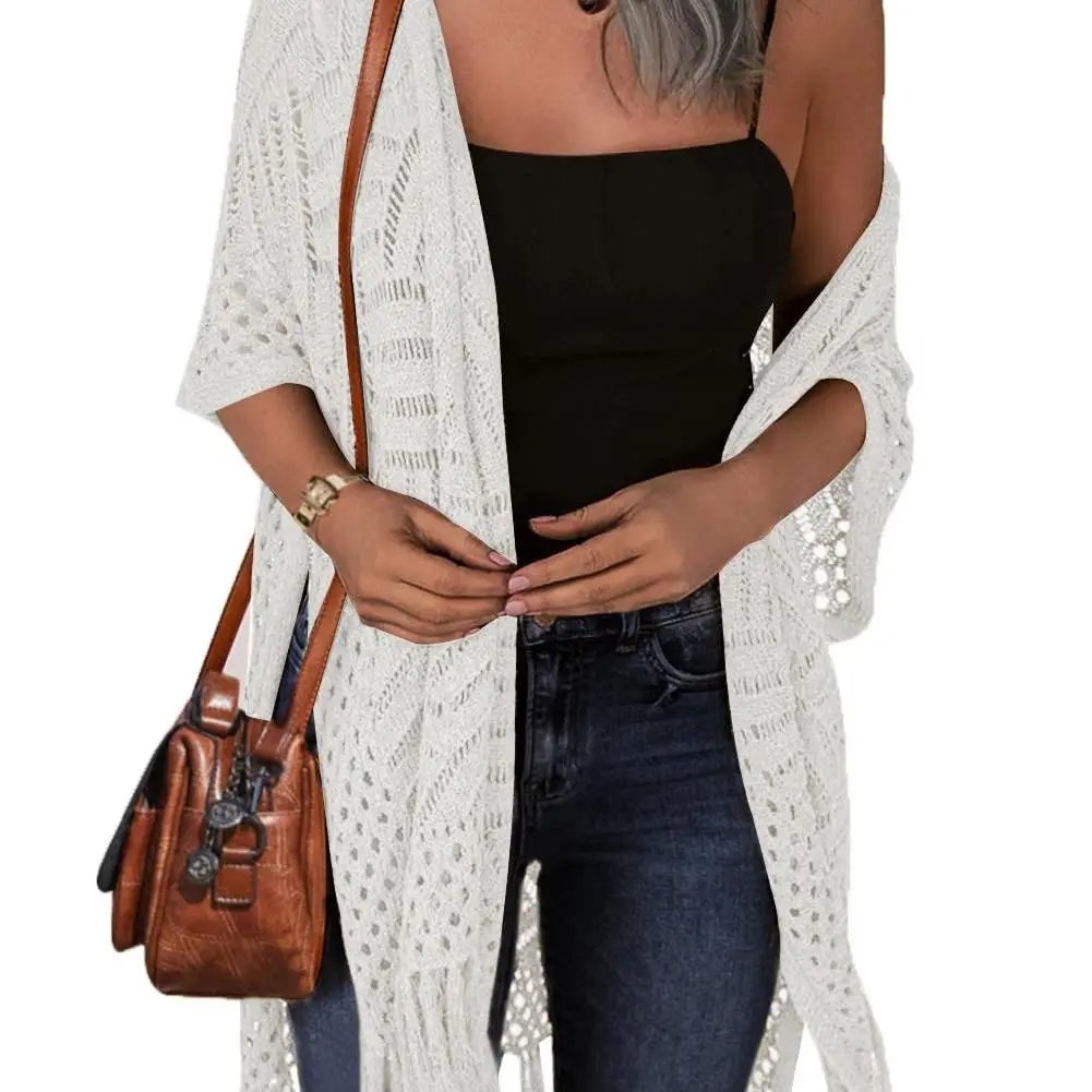🔥This Week's Special Price: £13.99!!😍Women’s Oversized Knit Cardigan – Lightweight Crochet Tassel Kimono for Spring & Summer 🌸