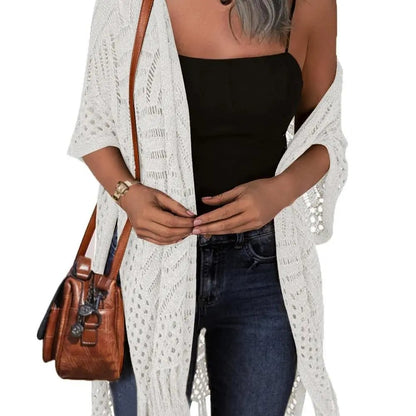 🔥This Week's Special Price: £13.99!!😍Women’s Oversized Knit Cardigan – Lightweight Crochet Tassel Kimono for Spring & Summer 🌸
