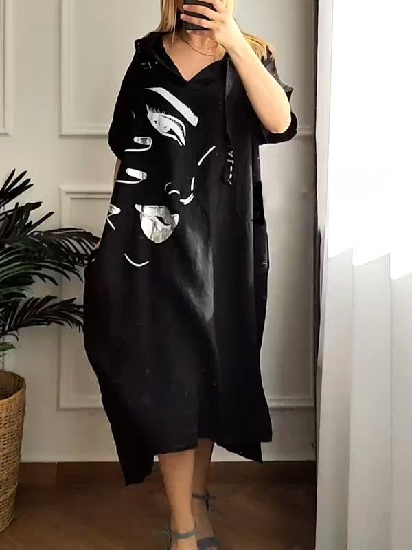 💐BUY 2 FREE SHIPPING💐Casual Loose Hoodie Dress with Face Print