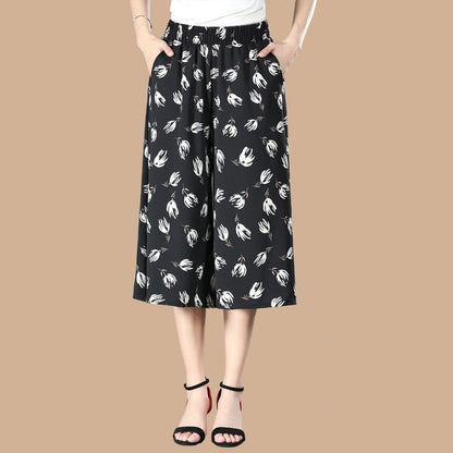 🔥Hot Sale-50% OFF🔥Women's High Elastic Waist Pleated Chiffon Wide Leg Culottes