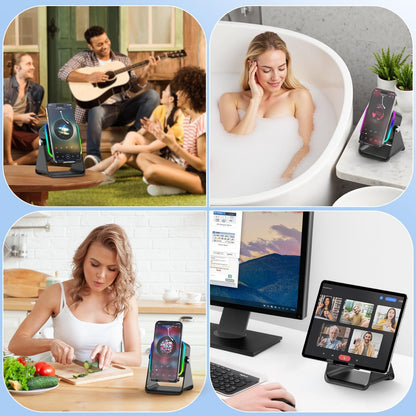 🎶Limited Sale 50% OFF📱 5-in-1 Wireless Induction Bluetooth Speaker with Adjustable Phone Stand