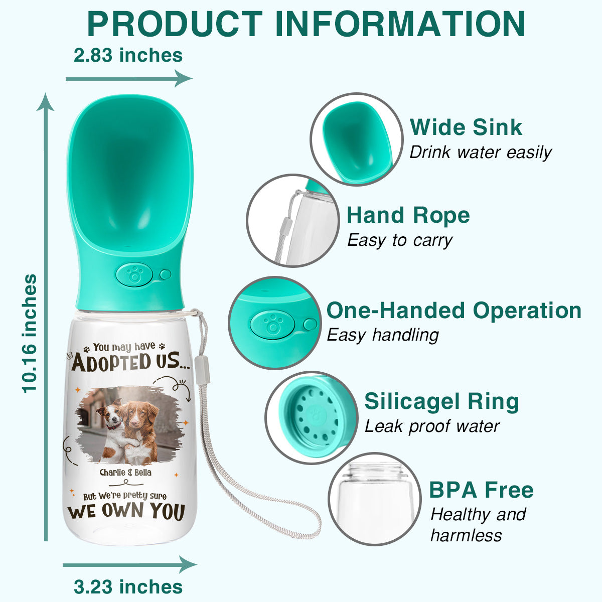 We Own You Photo - Personalized Pet Water Bottle With Drinking Feeder