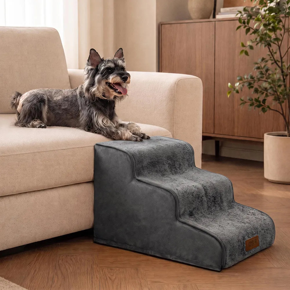 Plush Velvet 2-in-1 Foam Dog Stairs for Beds & Couches