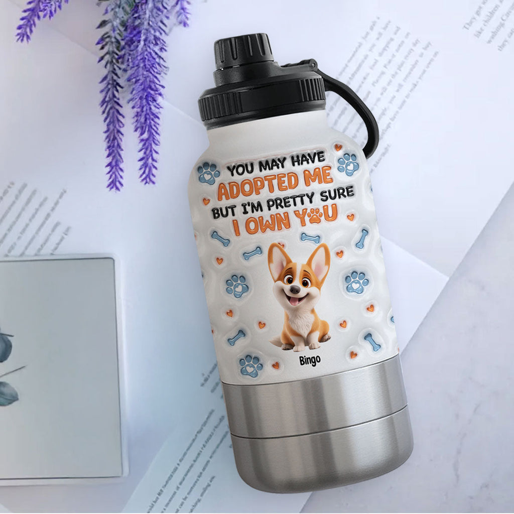 We Own You - Personalized 3D Inflated Effect 30oz Water Bottle With Pet Bowl