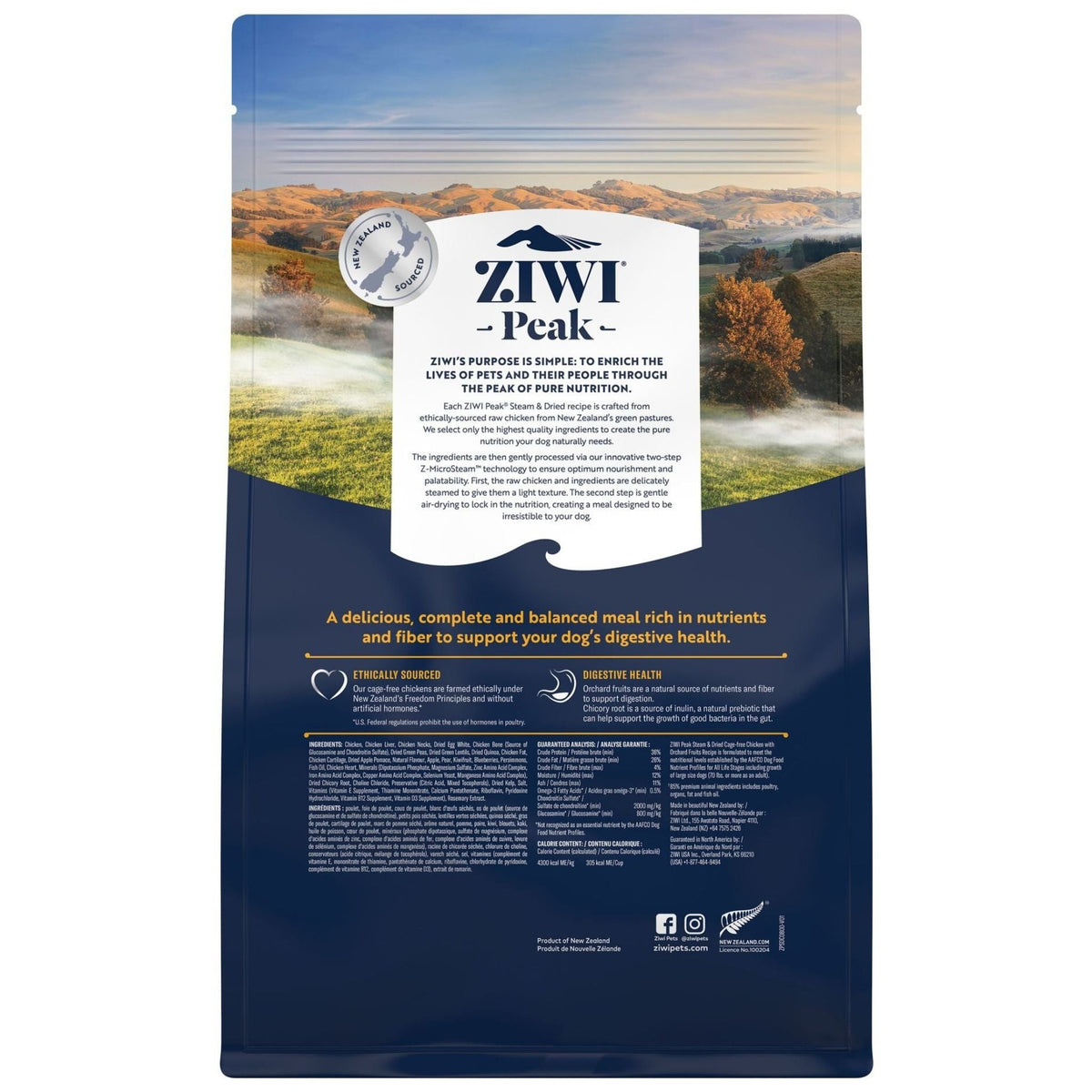 Ziwi Peak Steam and Dried Dog Food Cage-Free Chicken with orchard Fruits