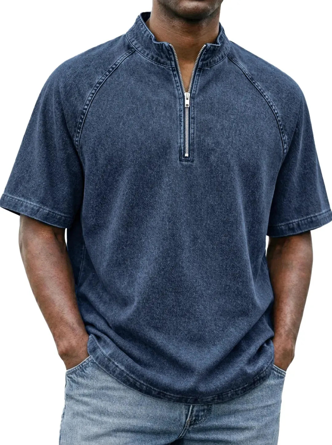 Men's Casual Quarter-Zip Stand Collar Short Sleeve Tee