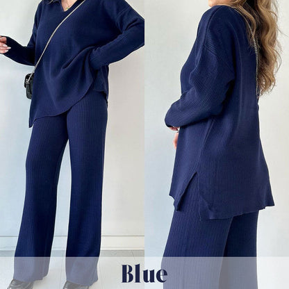 🍂Limited-Time 50% OFF🍂V-Neck Casual Slit Knitted Two-Piece Set ✈️ Free Shipping