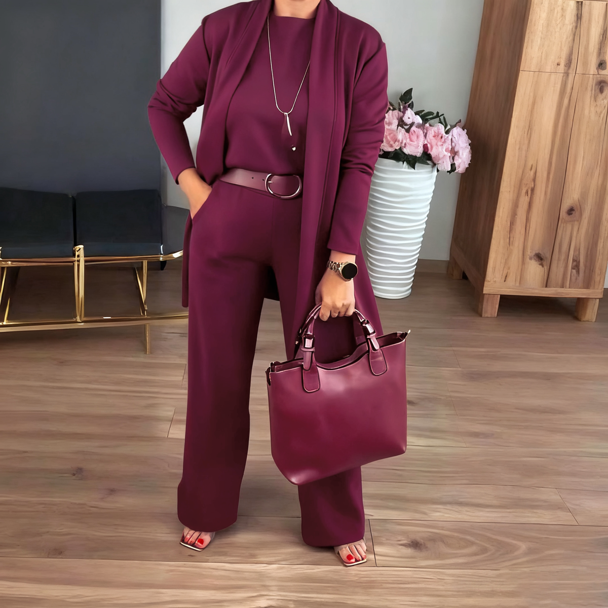 🎁New Year Sale 50% OFF💗Elegant Longline Cardigan & Top & Pants 3-Pieces Set