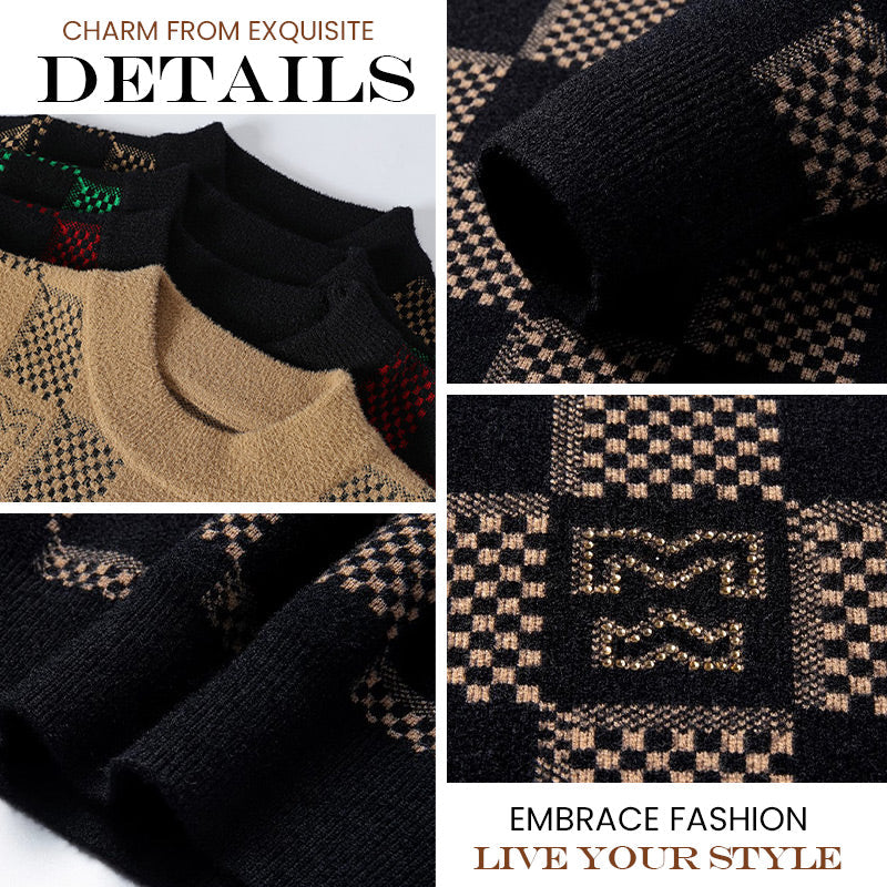 ⛄Winter Clearance⛄Men‘s Checkered Printed Mock Neck Thickened Pullover Sweater