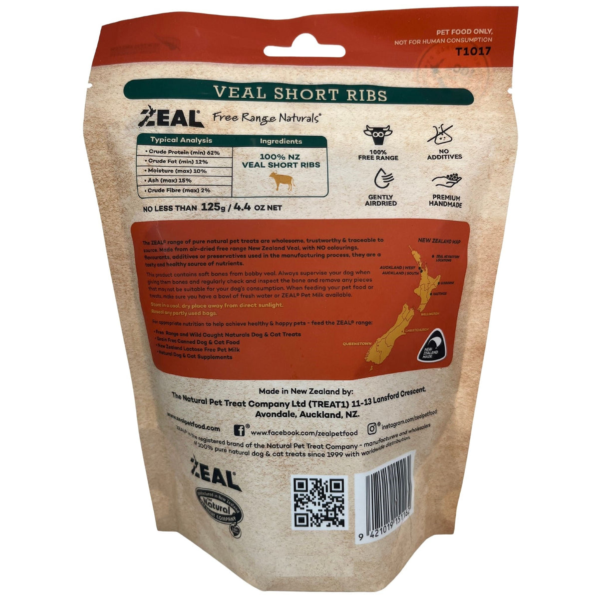 Zeal Air Dried Veal Short Ribs Dog Treats 125g