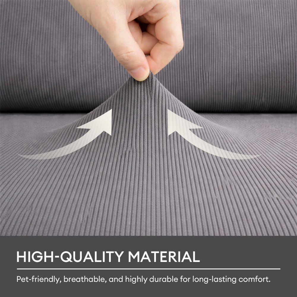 Vertical Stripe Corduroy Anti-Scratch Stretch Full-Cover Sectional Couch Cover