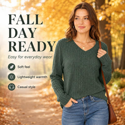 💖LAST DAY-50% OFF✨Women's Casual Long Sleeve V-Neck Knit Tunic Top