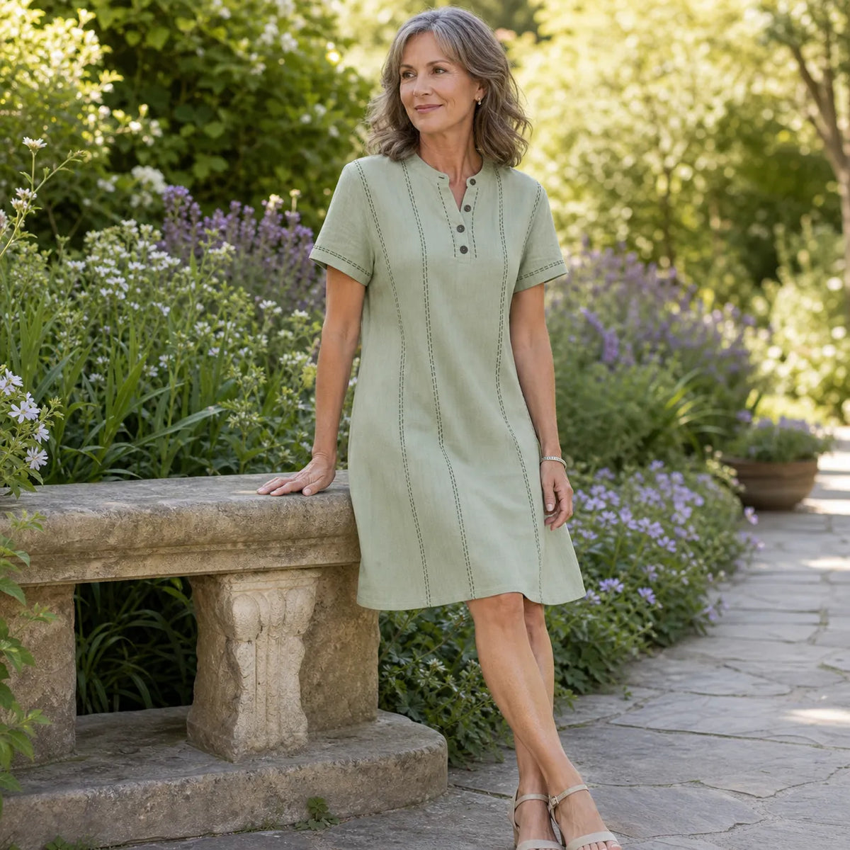 Women's Short Sleeve Henley A-Line Dress