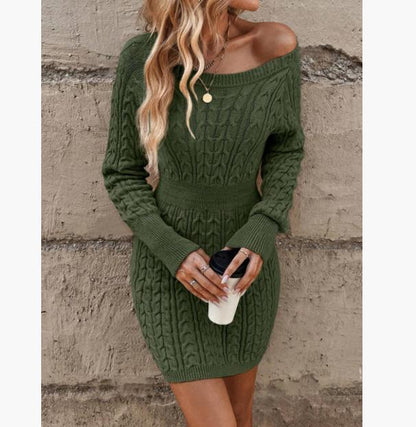 ⏰💃Last Day 50% OFF❄️🖤Women's Winter Plain Round Neck Cable Knit Bodycon Sweater Dress