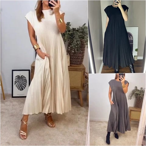 🔥Sunmmer Limited Sale🔥Sleeveless pleated simple solid color dress