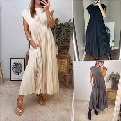 🔥Sunmmer Limited Sale🔥Sleeveless pleated simple solid color dress