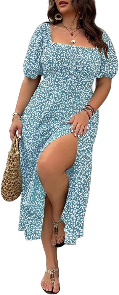 💗Summer Specials-49% OFF💗Plus-size Short Sleeve Split Floral Print Dress