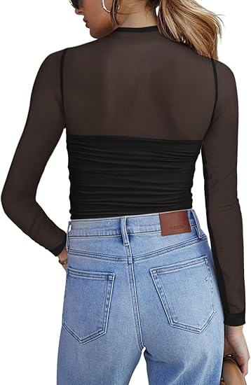 💃Last Day Sale 70% OFF🔥Women's Sparkle Mesh Sheer Long Sleeve Ruched Top