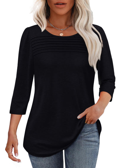 🔥Last Day 60% OFF🔥 2025 Women's 3/4 Length Sleeve Top Pleated Front T-Shirt