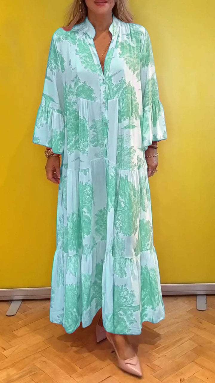 🔥BUY 2 GET 10% OFF💃Women Summer V-neck Forest Pattern Maxi Dress👗