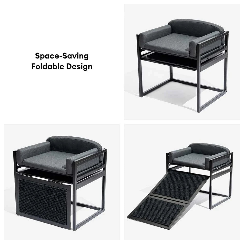 Elevated Pet Sofa Bed with Stairs Ramp for Bed Bedside Lounge or Dog Window Perch