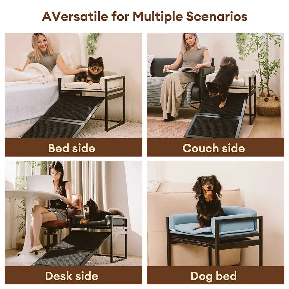 Elevated Pet Sofa Bed with Stairs Ramp for Bed Bedside Lounge or Dog Window Perch