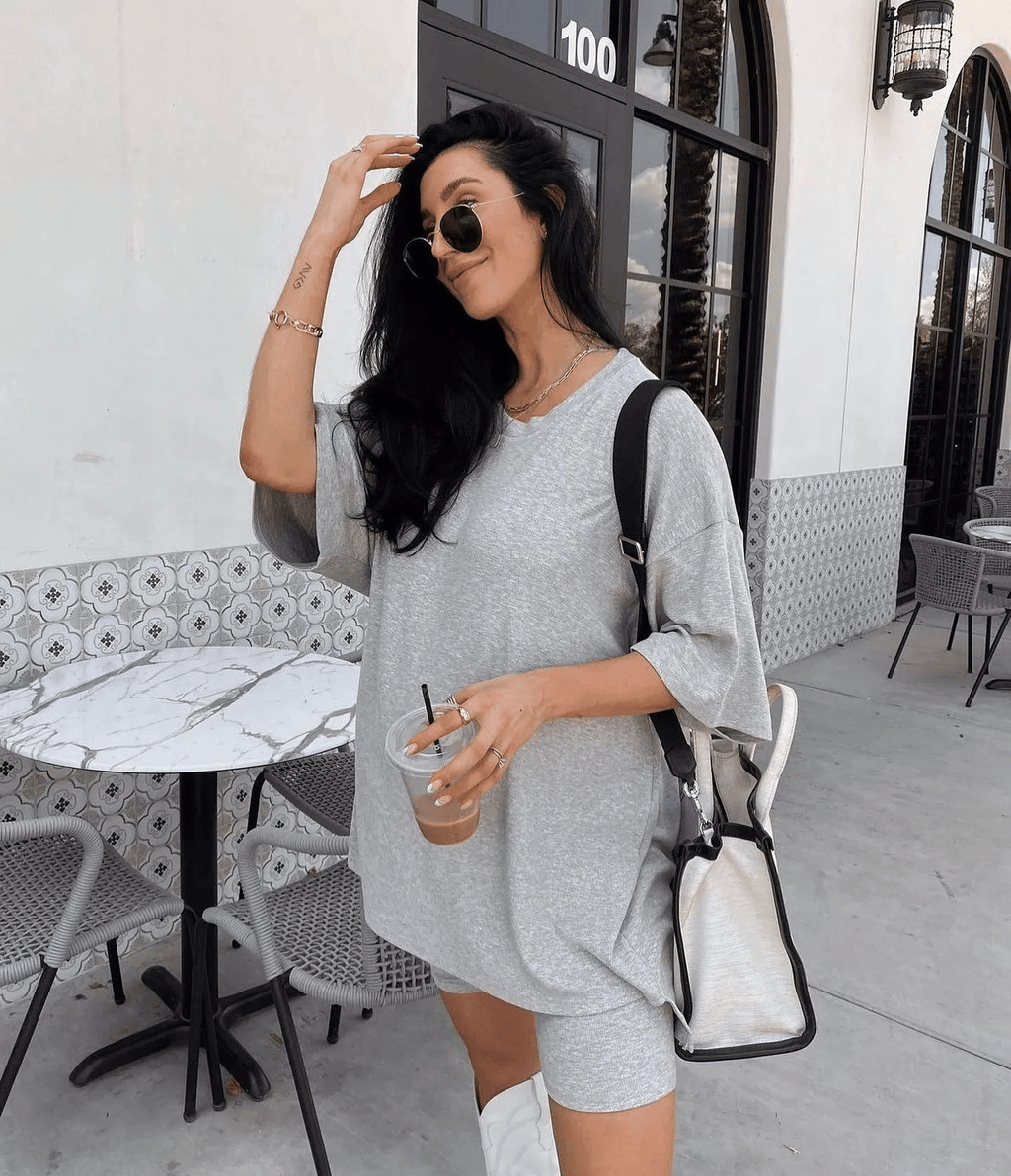🎁Hot Sale⏳Oversized Tee & Biker Outfit Lounge Short Set