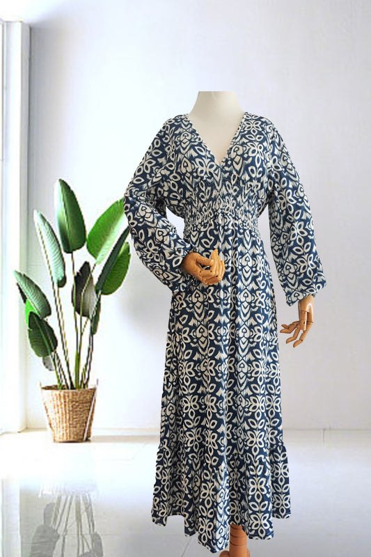 🔥Limited Time 50% Off  Bohemian Casual Print V-Neck Long Dress
