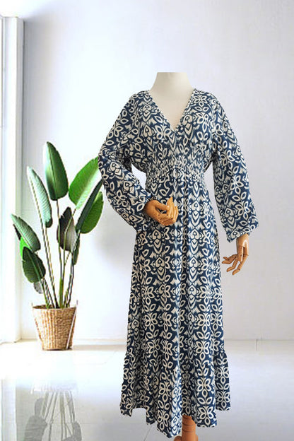 🔥Limited Time 50% Off  Bohemian Casual Print V-Neck Long Dress