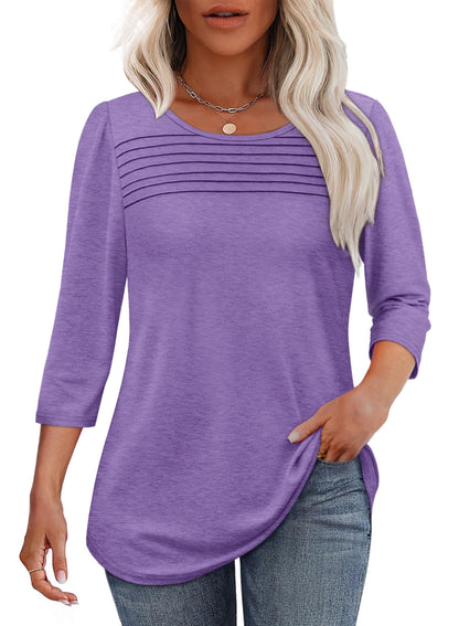 🔥Last Day 60% OFF🔥 2025 Women's 3/4 Length Sleeve Top Pleated Front T-Shirt