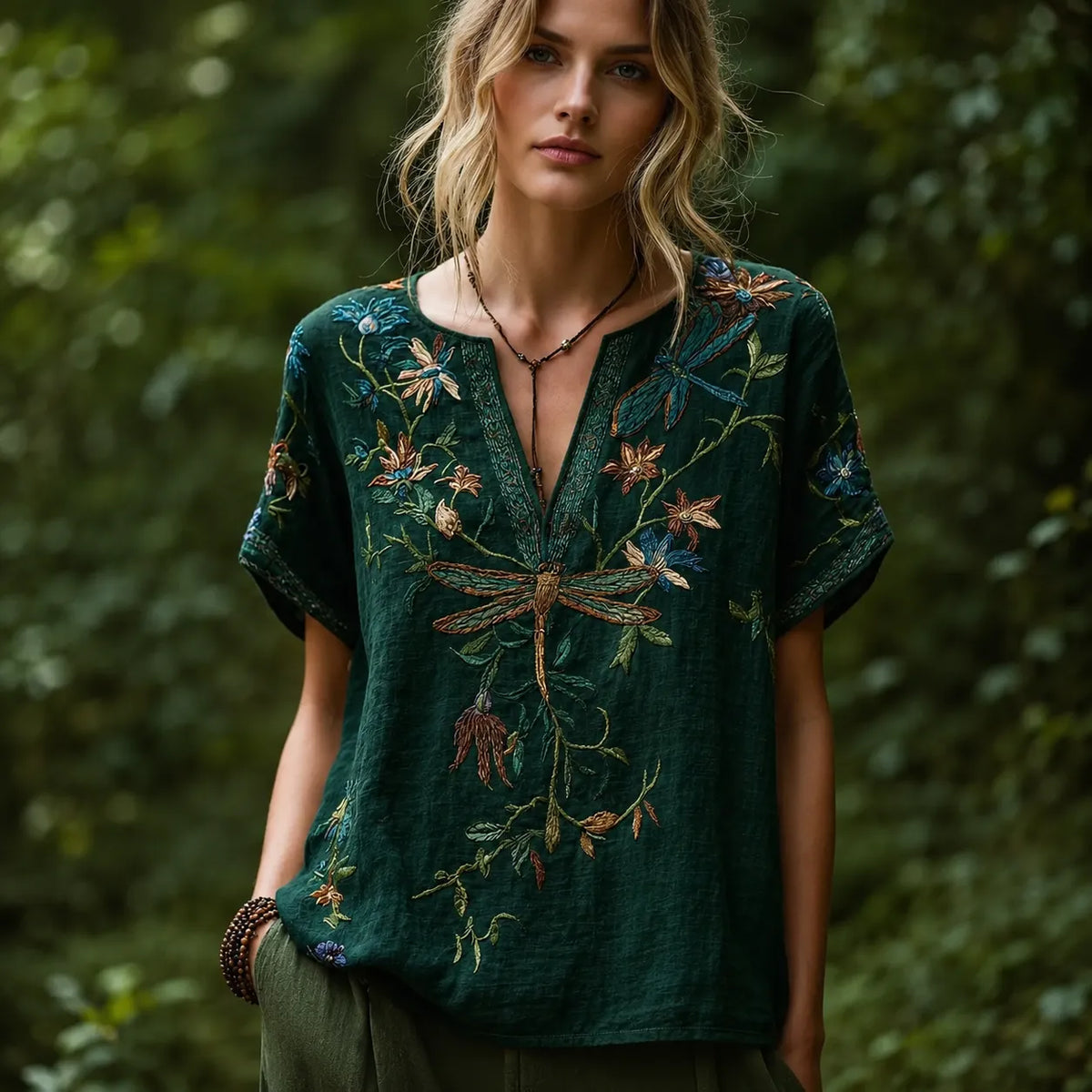 9 Pack Only$32.99-Comfortable and trendy women's clothing, Bohemian style V-neck short-sleeved T-shirt