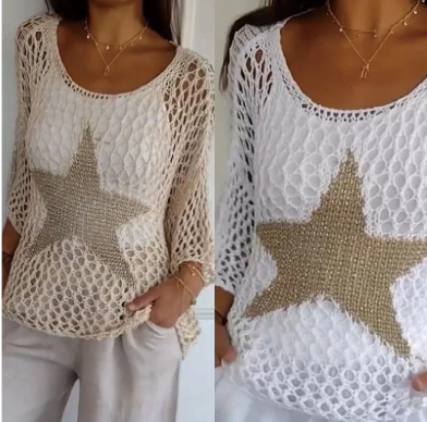 💥Limited Sale 70% OFF💥Women's Fashion Round Neck Crochet Knit Fishnet Top🤩