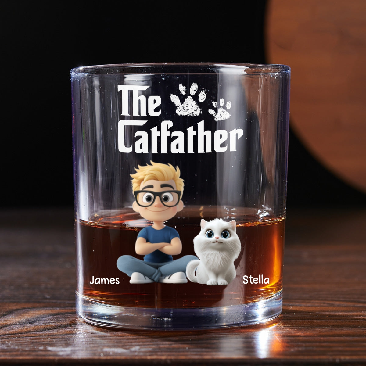 Cool Cat Father - Personalized Whiskey Glass