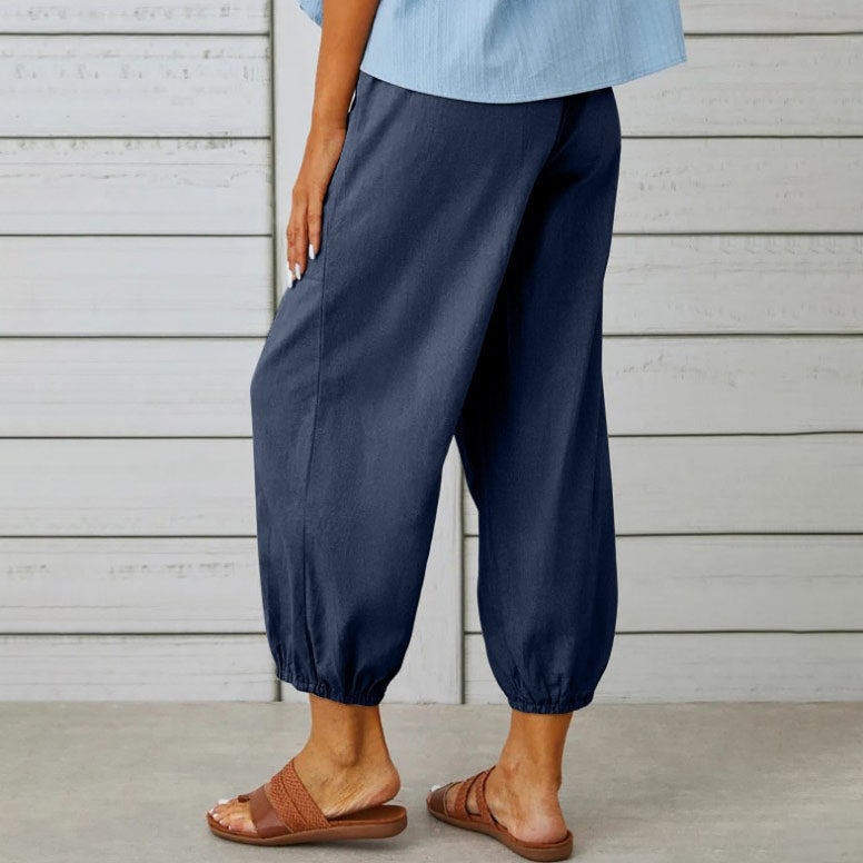 Women's loose, straight trousers with wide legs
