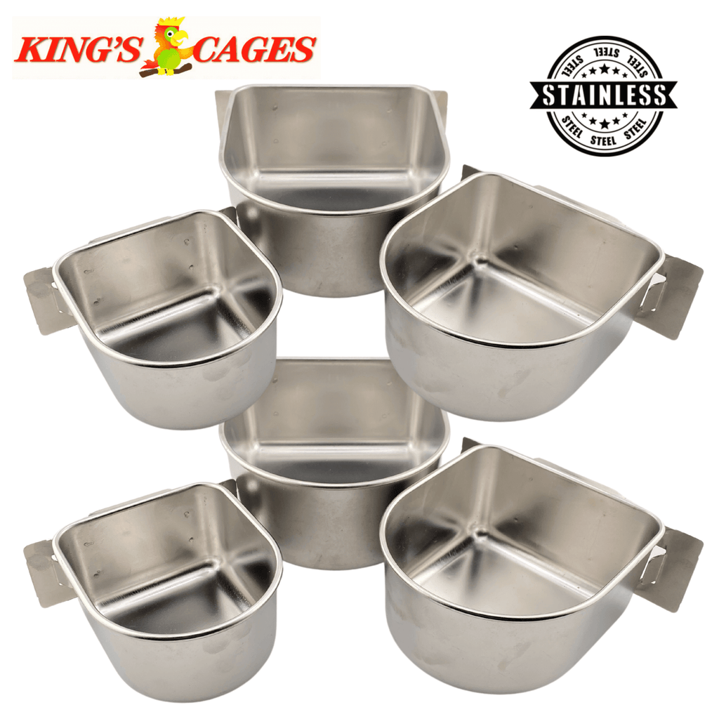 Kings Cages Stainless Steel "D" Cups 8-10-20 Ounce Treat-Seed-Water Feeders