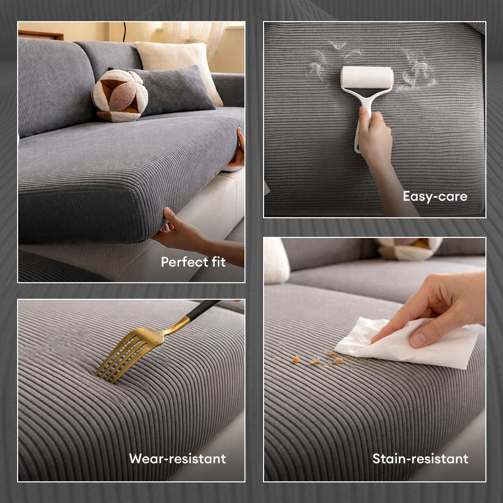 Vertical Stripe Corduroy Anti-Scratch Stretch Full-Cover Sectional Couch Cover