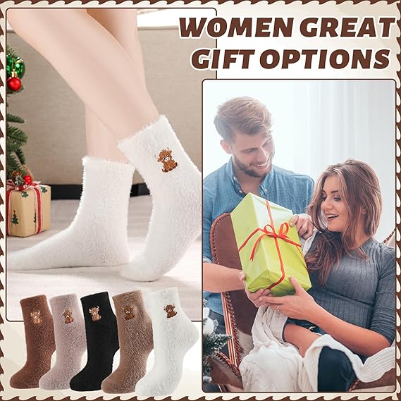 🎁New Year Special Deals £9.99!!⚡Buy 1 Get 3 Pairs⚡50K+ SOLD!💖Women's Cute Warm Highland Cow Embroidered Plush Socks