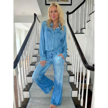 💖LAST DAY SALE 60% OFF💕🌙Women’s Faux Denim Pajama 2-Piece Set