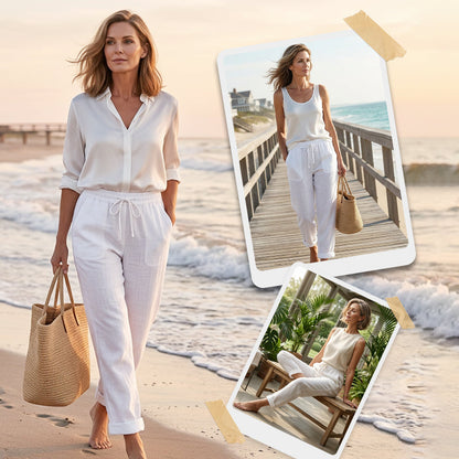🌸Last Day Sale 70% OFF!!🌸Women's  Elastic Waist Cotton Linen Casual Pants