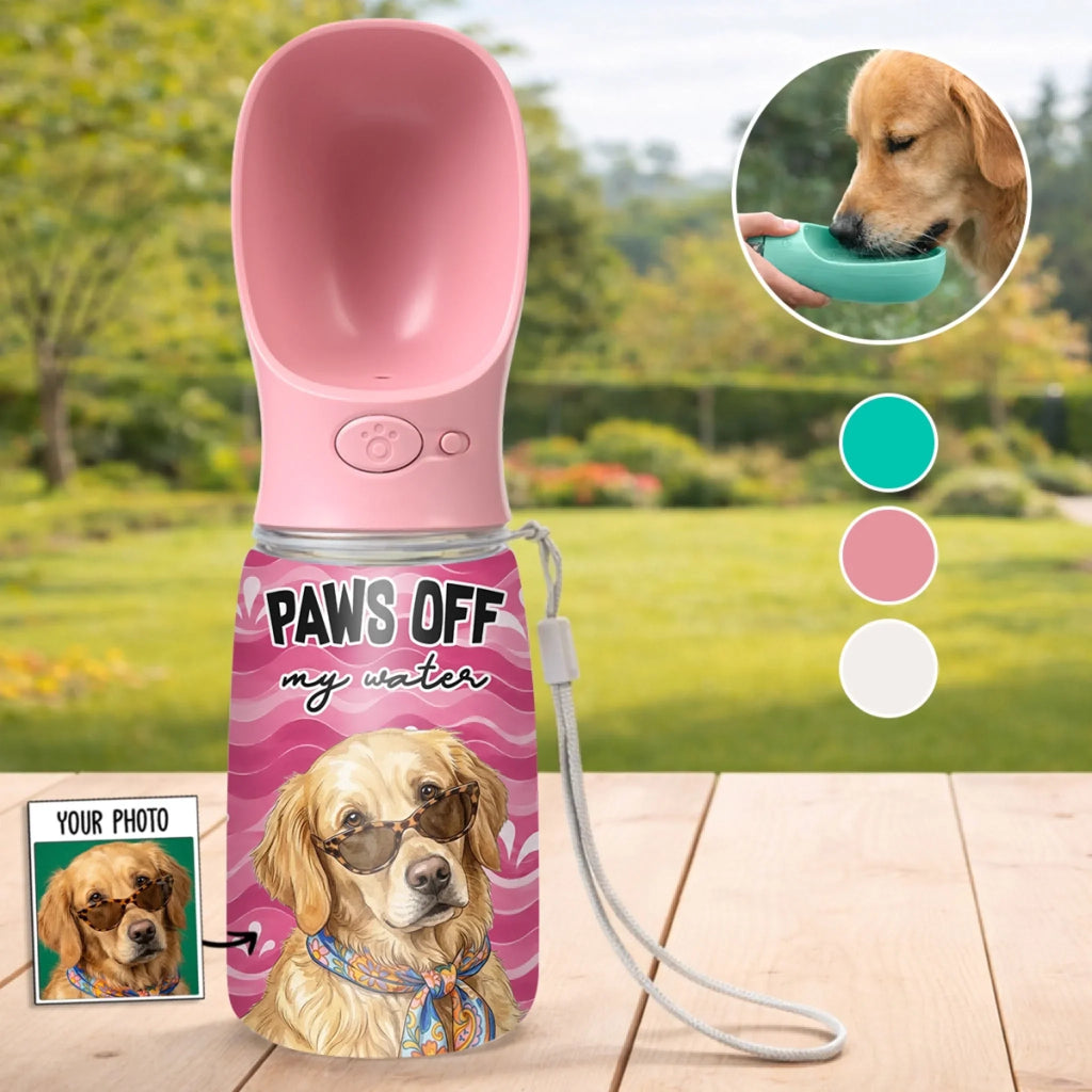 Paws Off - Personalized Pet Water Bottle With Drinking Feeder