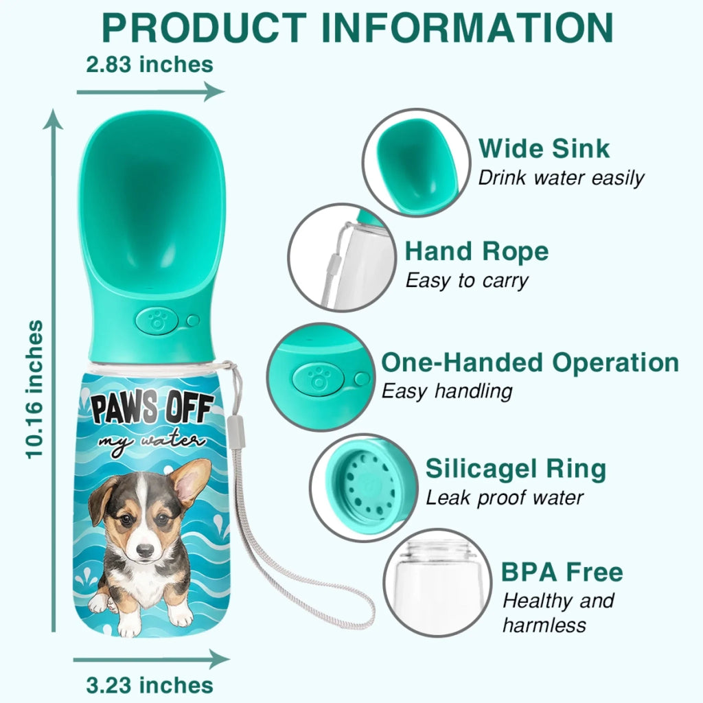 Paws Off - Personalized Pet Water Bottle With Drinking Feeder
