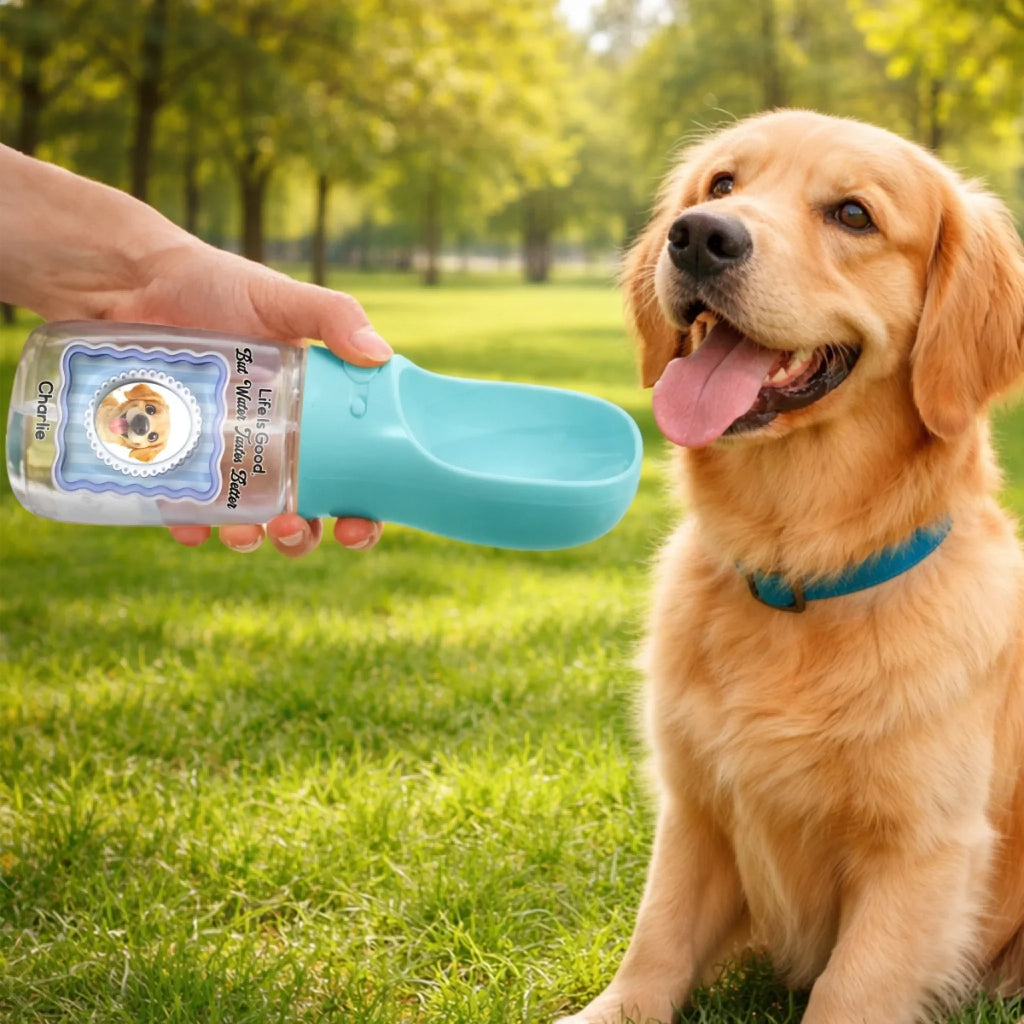 Water Tastes Better - Personalized Pet Water Bottle With Drinking Feeder