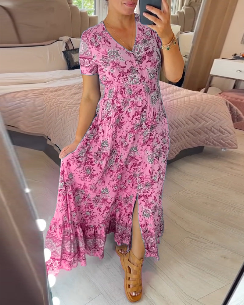 💥Lastday! Hurry up！！💥💃Hot Sale 49% OFF🔥 - Floral Print V-neck Dress