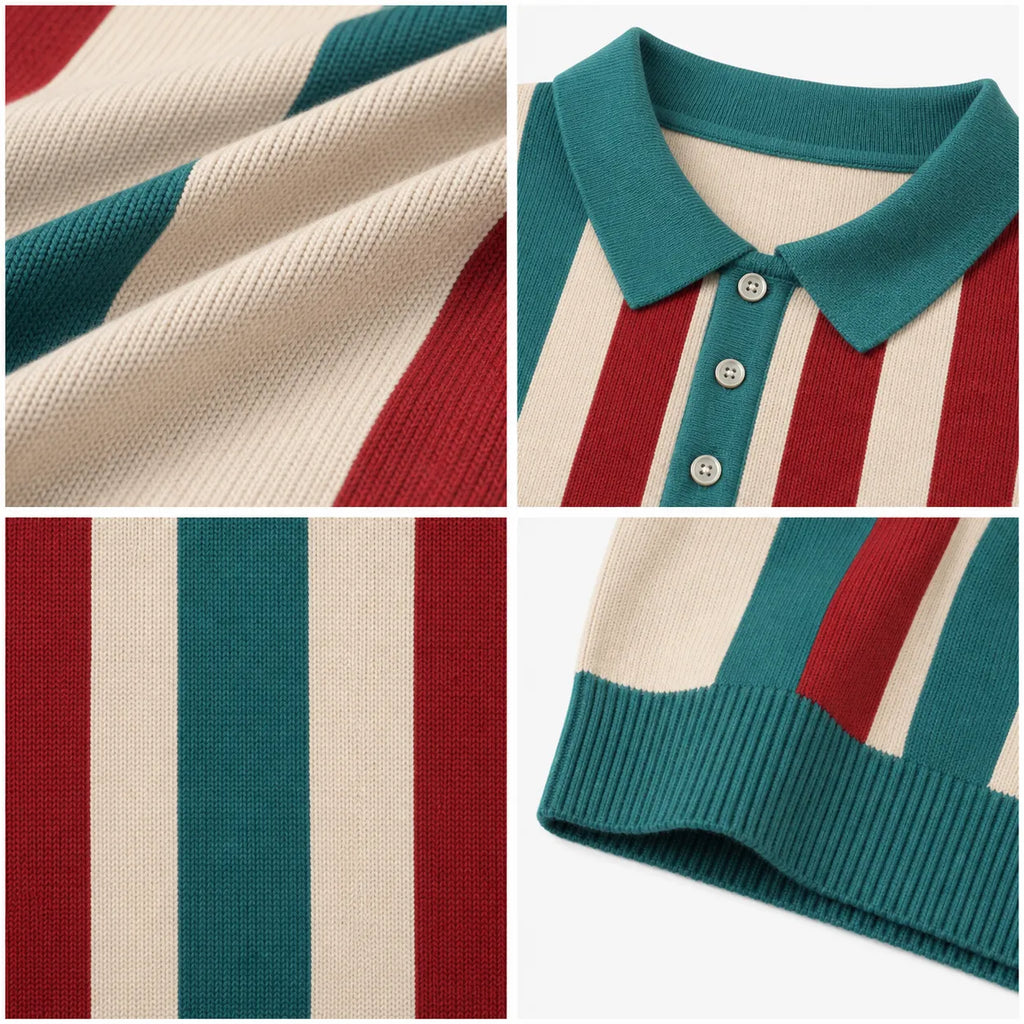 🔥CLEARANCE SALE🔥 Retro Stripe Knit Polo Shirt