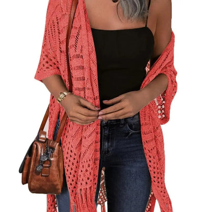 🔥This Week's Special Price: £13.99!!😍Women’s Oversized Knit Cardigan – Lightweight Crochet Tassel Kimono for Spring & Summer 🌸