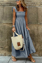 💖Singing Solo Multi Plaid Smocked Bust Maxi Dress