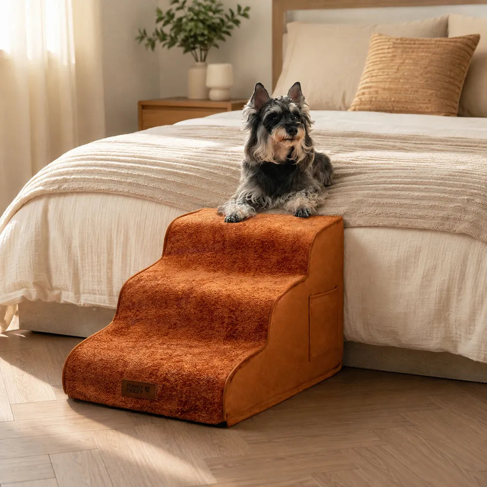 Plush Velvet 2-in-1 Foam Dog Stairs for Beds & Couches