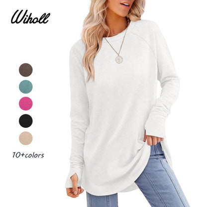 ✨Best Seller-50% OFF💐Women's Casual Crewneck Long Sleeve Top With Thumb Holes and Curved Hem