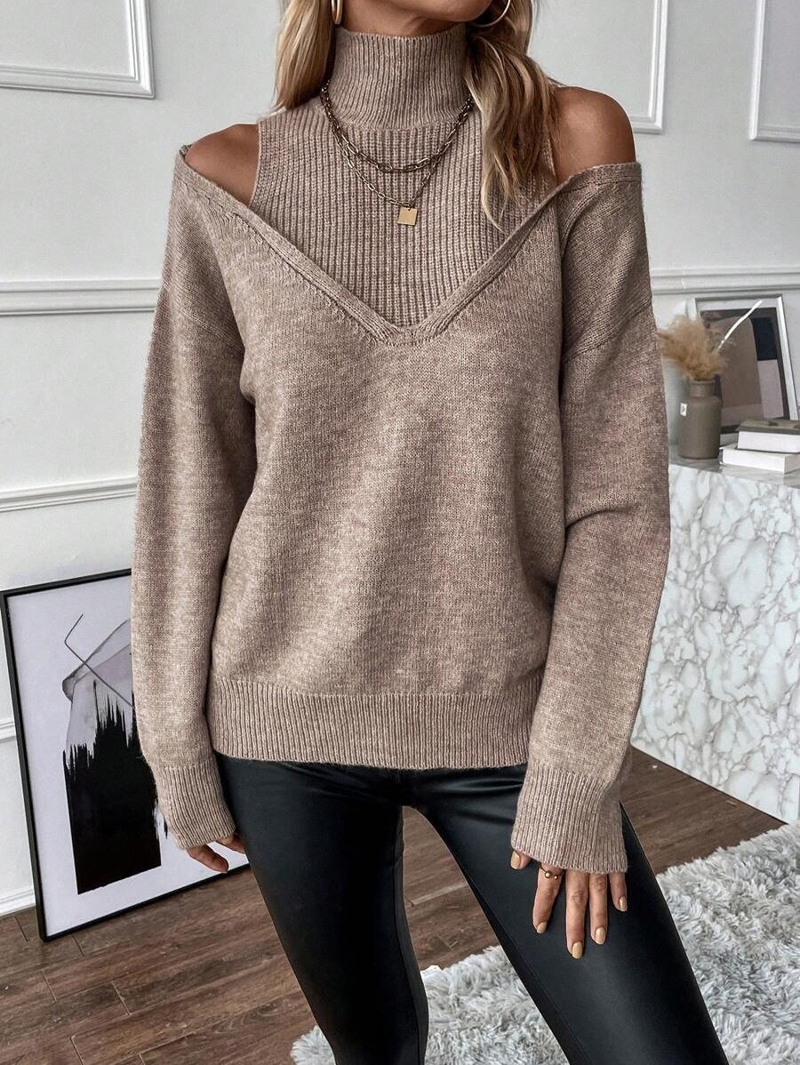 🎉New Arrival-49% Off💛Women's Turtleneck Cold Shoulder 2 In 1 Sweater