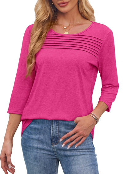 🔥Last Day 60% OFF🔥 2025 Women's 3/4 Length Sleeve Top Pleated Front T-Shirt